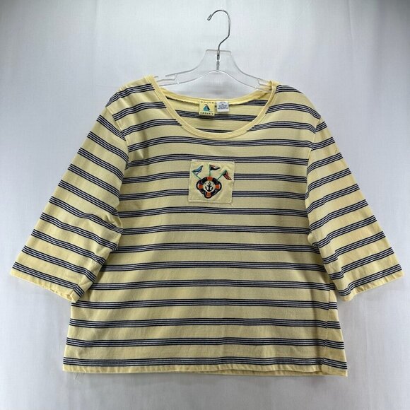 Onque Casuals Tops - Onque Casuals Top Women Size XL Nautical Striped 3/4 Sleeve Cotton Yellow VTG